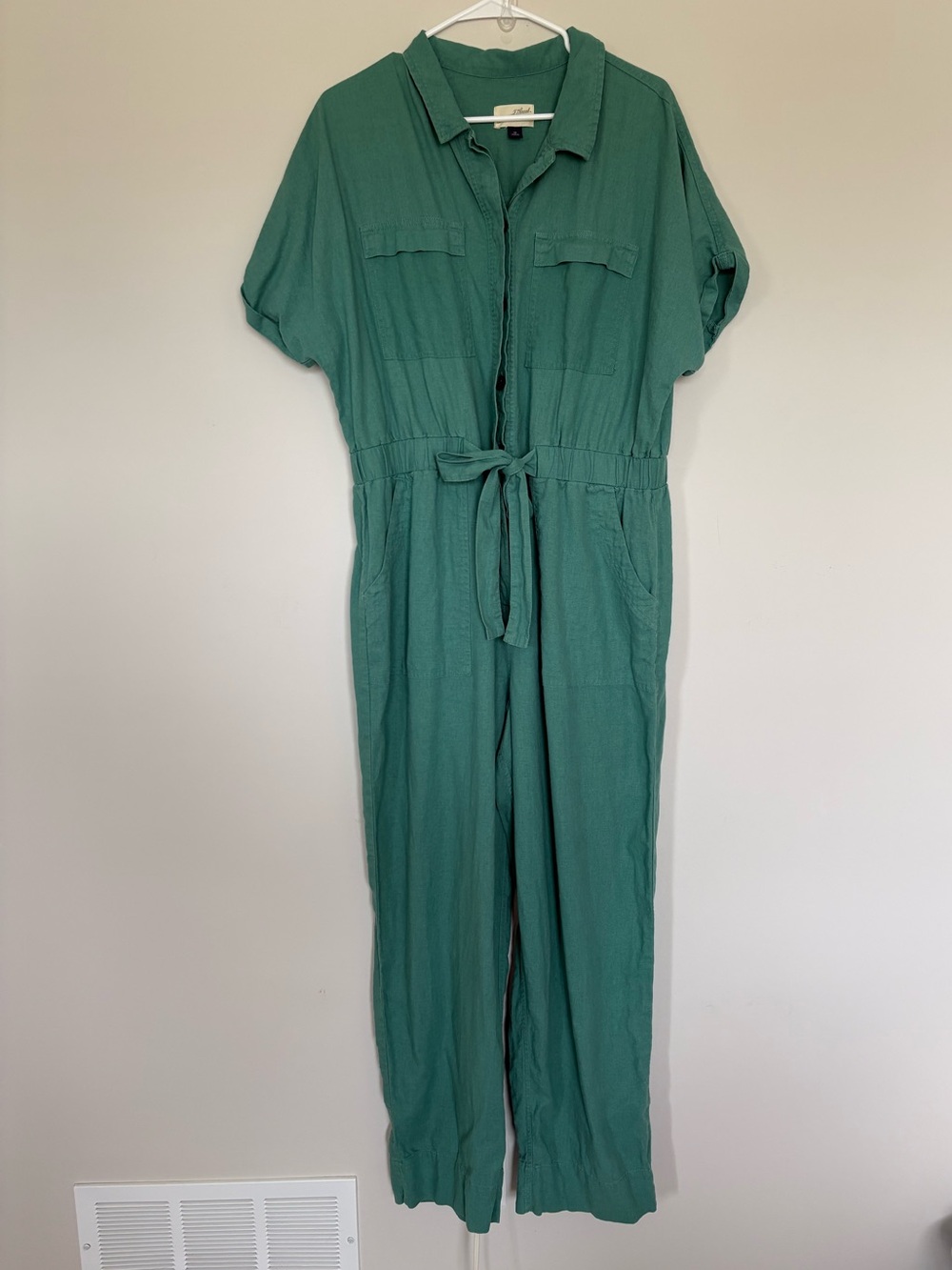 Universal Thread Women's Green Linen Blend Short Sleeve Utility Jumpsuit Sz 14
